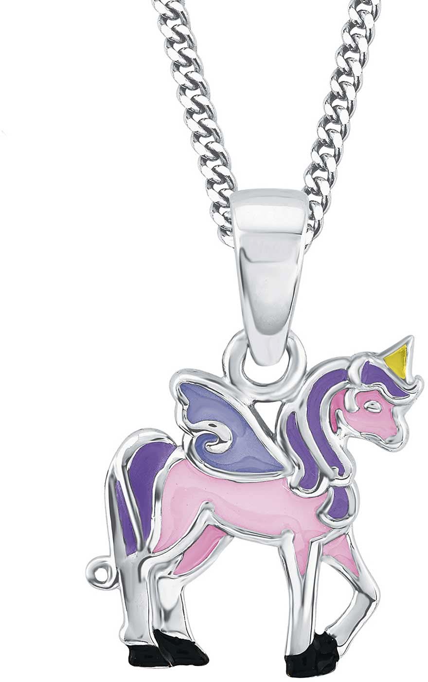 Collar de plata con colgante de unicornio (rosa, lila)