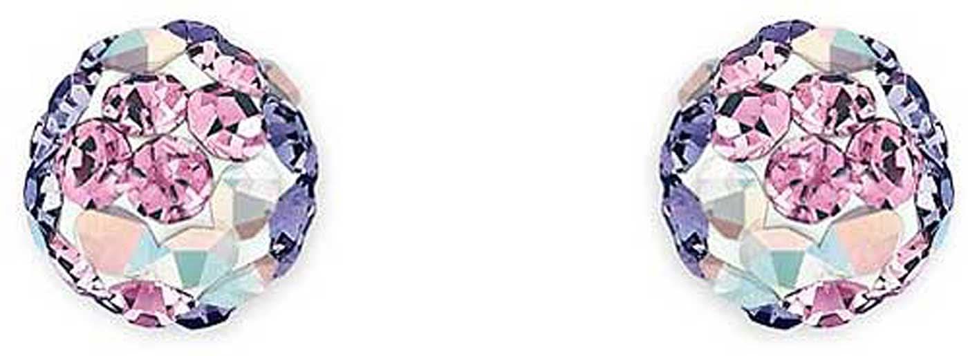 Pendientes redondos con cristales brillantes: montura rosa y azul claro