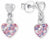 Pendientes de plata con colgante de corazón: corazón brillante de cristales rosas y morados