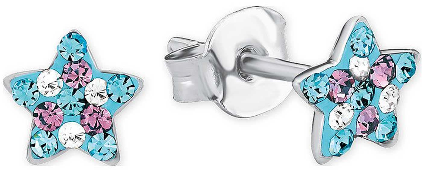 Pendientes de estrella de la Princesa Lillifee con piedras de color azul claro, rosa y blanco, montura plateada