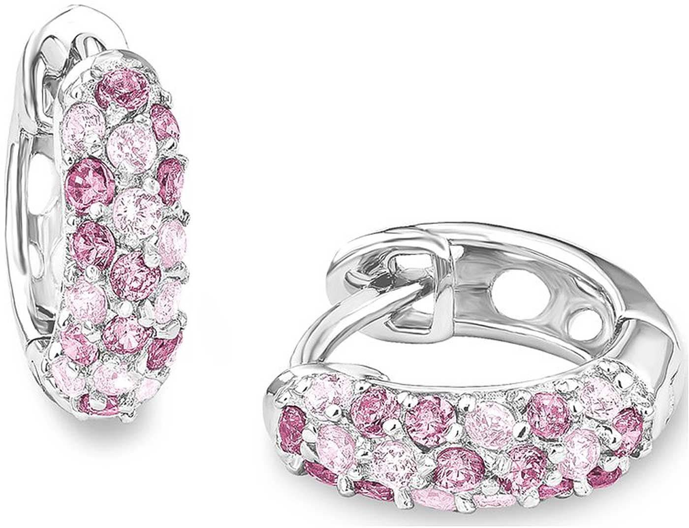 Aros de plata con piedras rosas, engastados en un aro ovalado