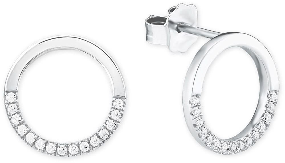 Pendientes circulares con piedras brillantes, plateados