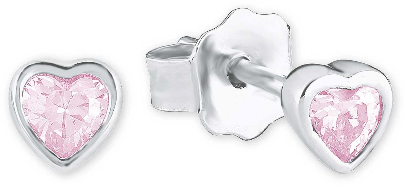 Pendientes de corazón de metal con piedras rosas, par
