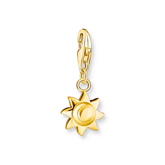 Colgante de charm de sol dorado con rayos 3D y anilla para colgar en el cierre