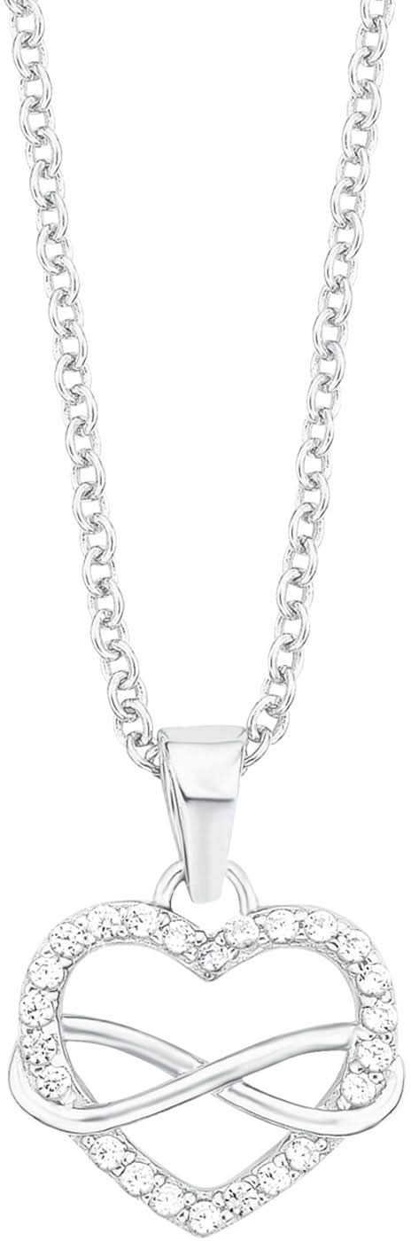 Collar plateado con colgante de corazón y finas piedras decorativas