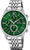 Cronógrafo para hombre con correa de acero inoxidable y esfera verde, tres subesferas de cronógrafo