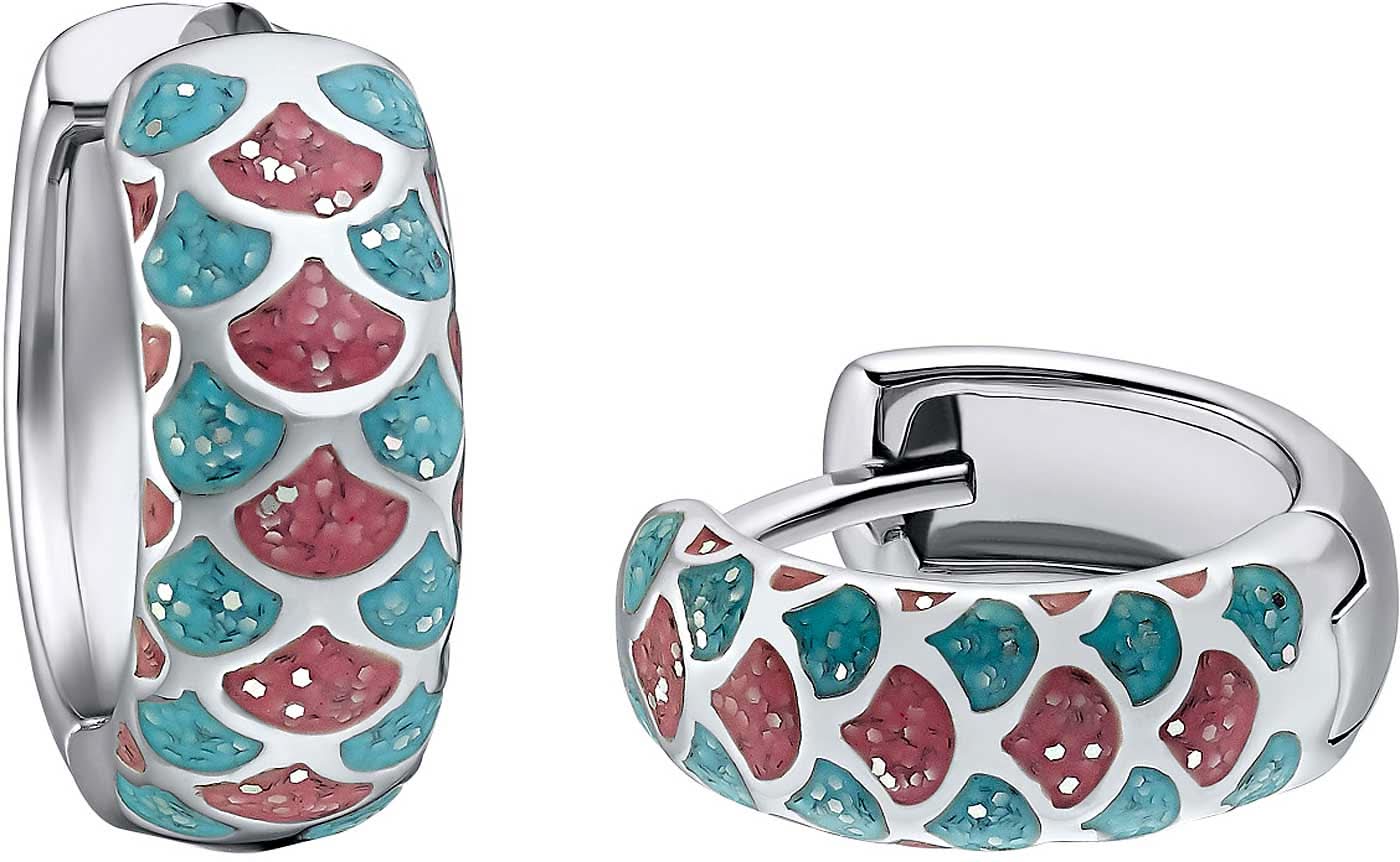 Aros plateados con motivos de pastelitos esmaltados en rosa y azul claro