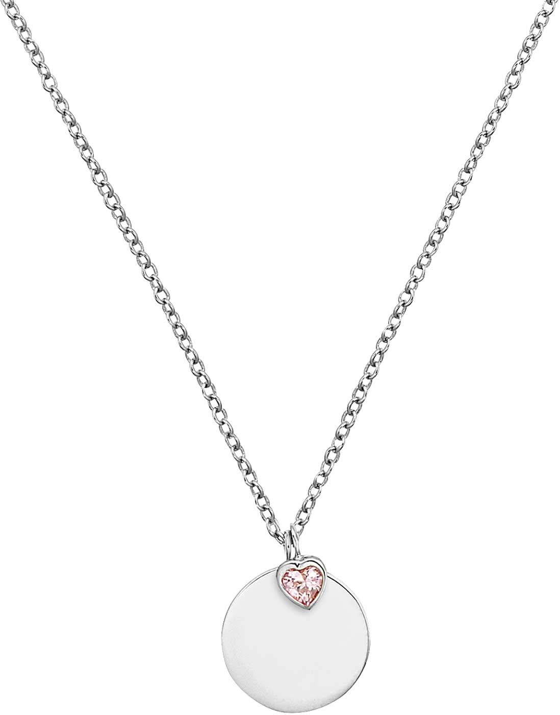 Collar con cadena plateada y colgante redondo con detalle de corazón