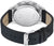 Fondo de reloj de pulsera para hombre con caja plateada y correa de cuero negra
