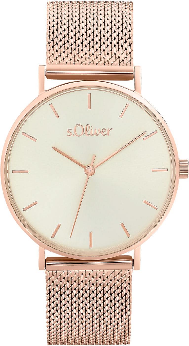 s.Oliver Reloj de mujer con correa de malla en tono oro rosa y esfera redonda