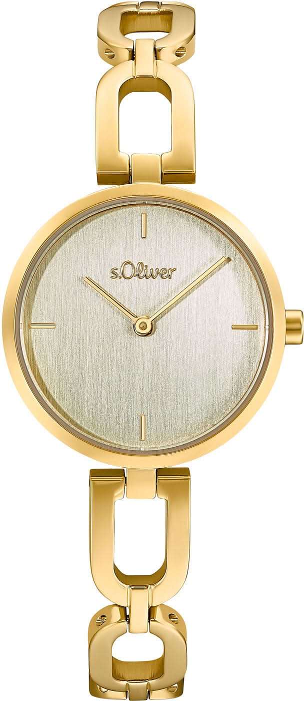 s.Oliver Reloj de mujer con esfera redonda plateada y brazalete de eslabones dorados