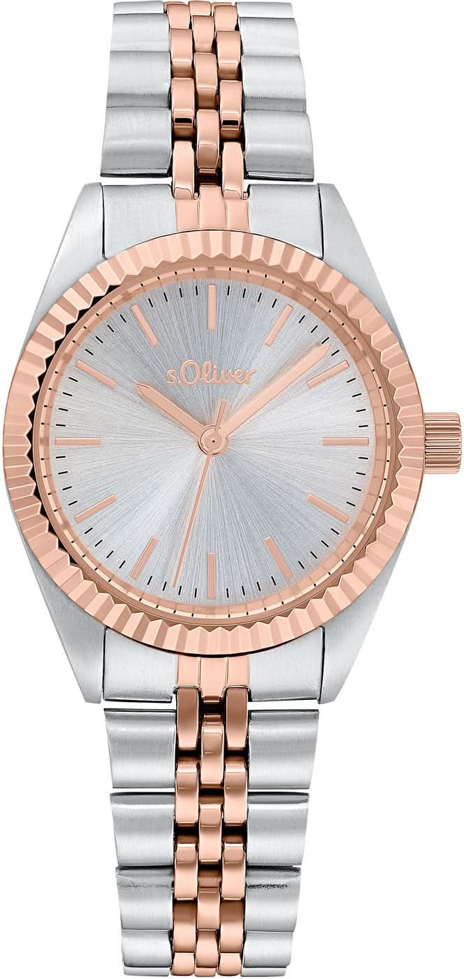 s.Oliver Reloj de mujer con correa de metal en tono oro rosa y esfera clara