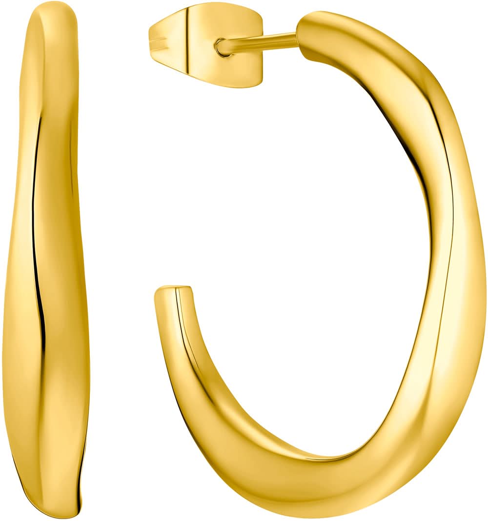 Aros curvos en tono oro amarillo, forma de herradura curvada con cierre de presión