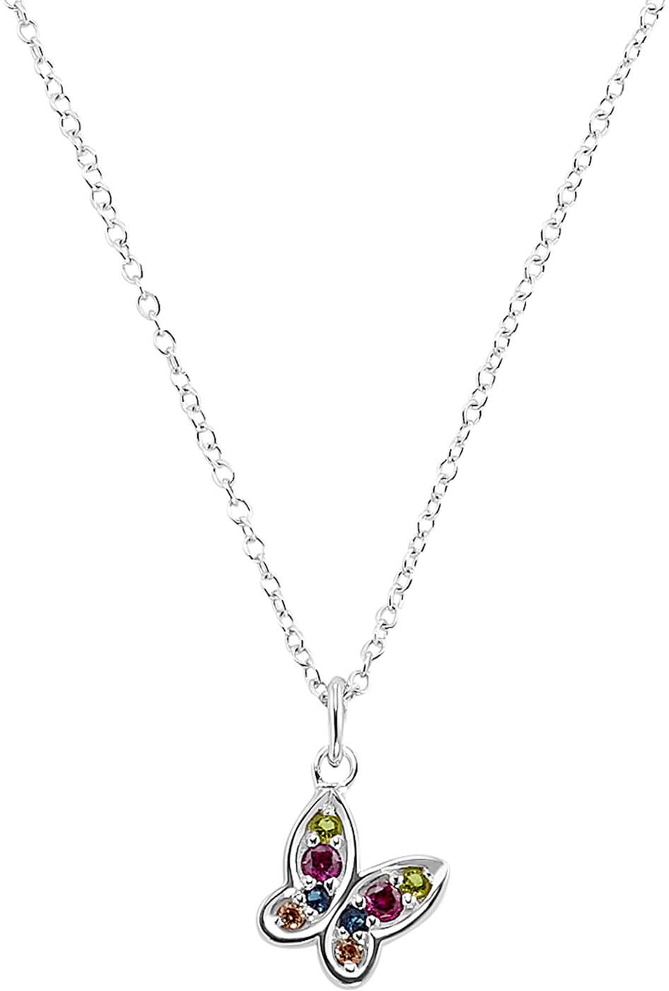 Collar plateado para niños con colgante de mariposa y piedras de colores