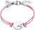 Pulsera textil con colgante de corazón, cordón rosa, eslabones de acero inoxidable plateado