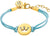 Pulsera textil con corona dorada y cordón azul