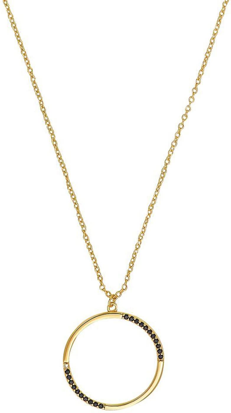 Collar con cadena dorada y colgante redondo con piedras oscuras
