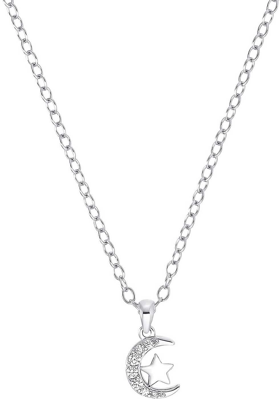 Collar de plata con colgante de luna y estrella, cadena fina