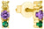Pendientes dorados con piedras de colores: morado, verde y amarillo en diseño cuadrado