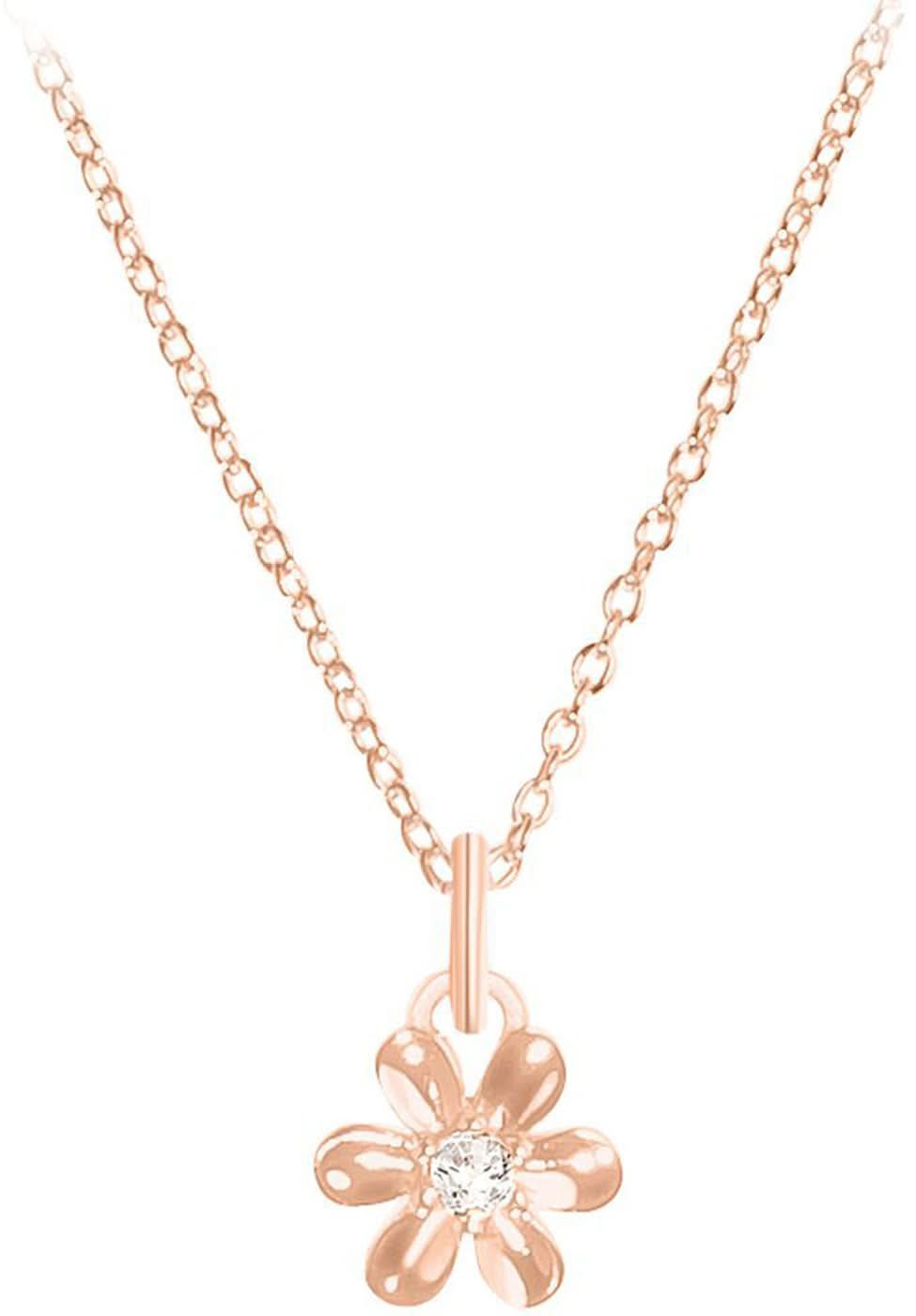 Collar con colgante de flor en metal color oro rosa y brillante pedrería