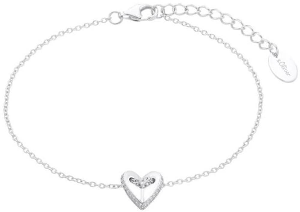 Pulsera plateada con colgante de corazón, cadena de eslabones finos