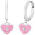 Pendientes de corazón con colgante de corazón rosa, detalle de piedra plateada y aro