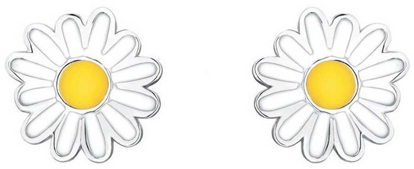 Pendientes de plata con flores de margarita blancas y centro amarillo