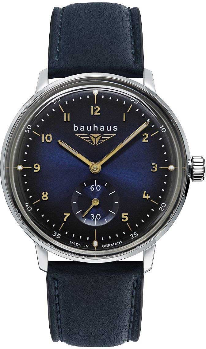 "Reloj de mujer con correa de cuero azul oscuro, caja redonda de acero y esfera azul"