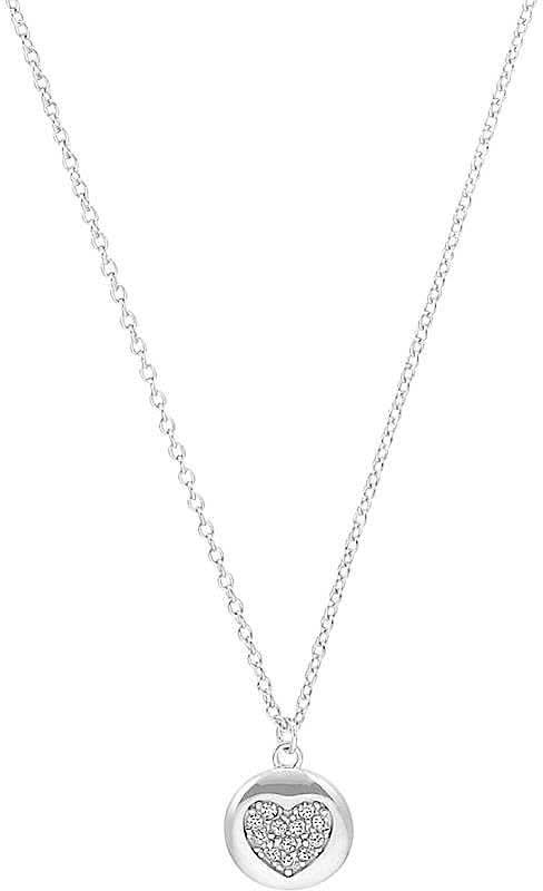 Collar plateado con colgante redondo y motivo de corazón, cadena de eslabones finos