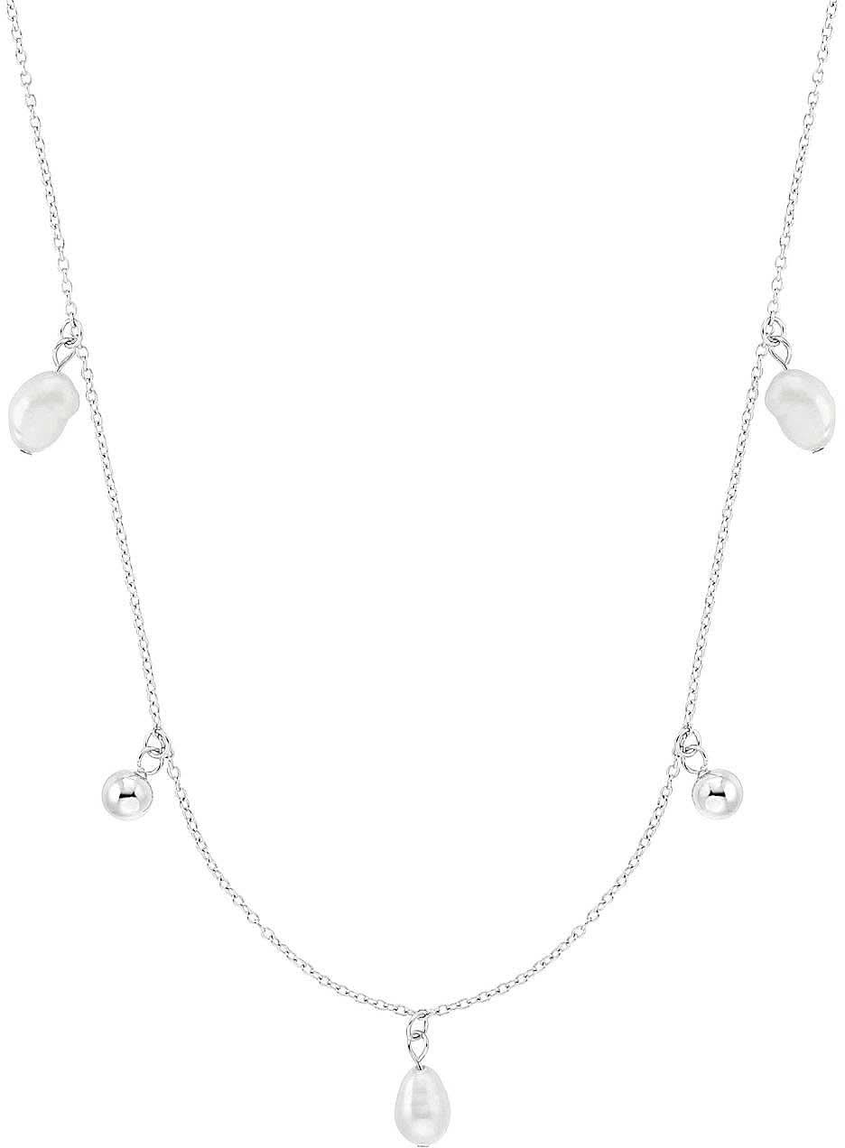 "Collar con cadena plateada y colgante de perlas, elementos de joyería en forma de gota"