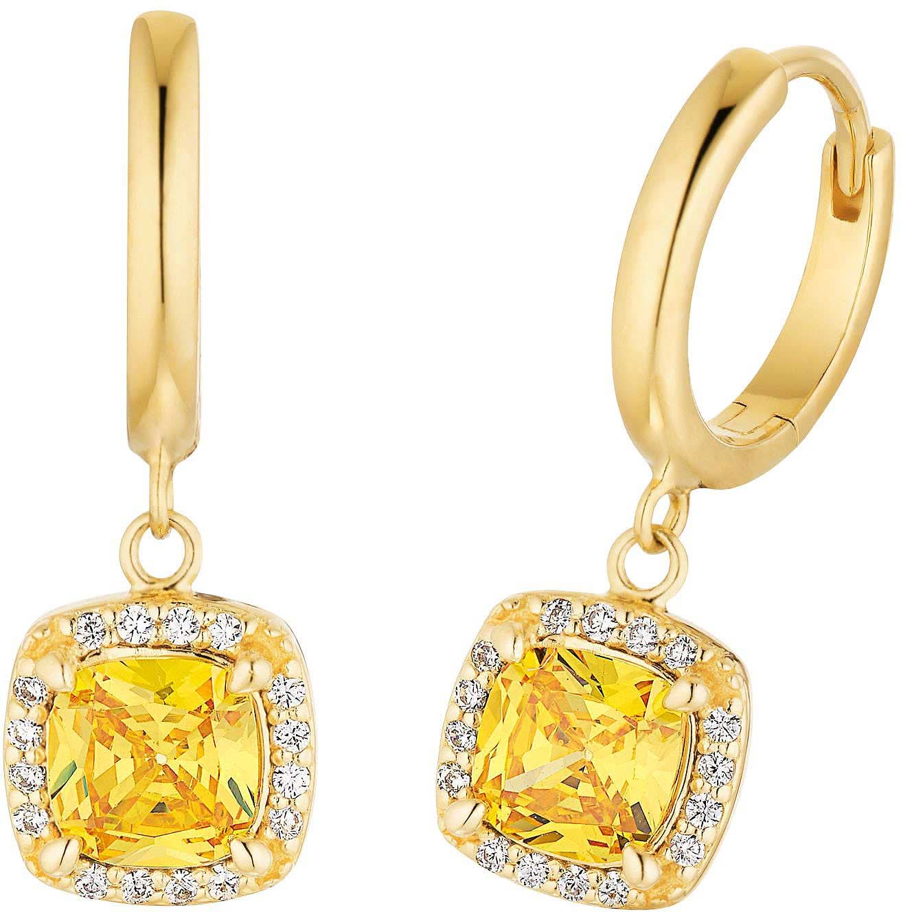 Aros dorados con colgante de piedra amarilla y borde de piedra brillante
