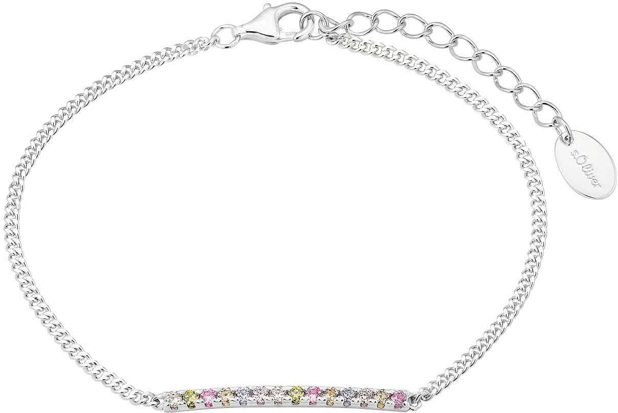 Pulsera de plata con incrustaciones de piedras de colores en diseño de fila, ajustable con cierre de mosquetón