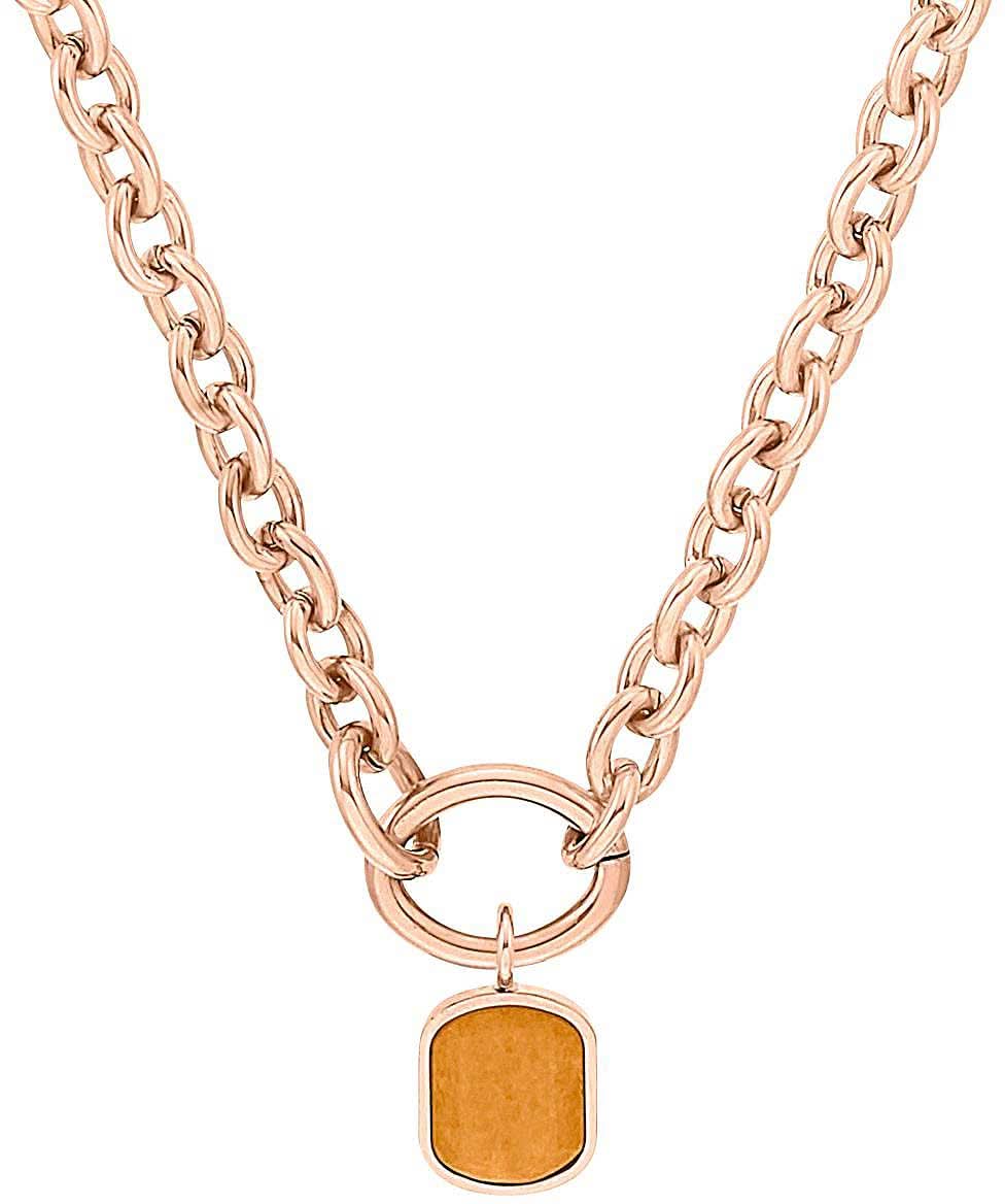 Collar de oro rosa con colgante de piedra y cadena de eslabones