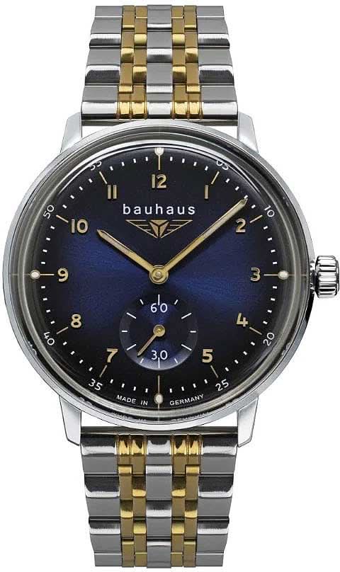 "Reloj de mujer con esfera azul y pulsera de metal bicolor, pantalla analógica redonda"