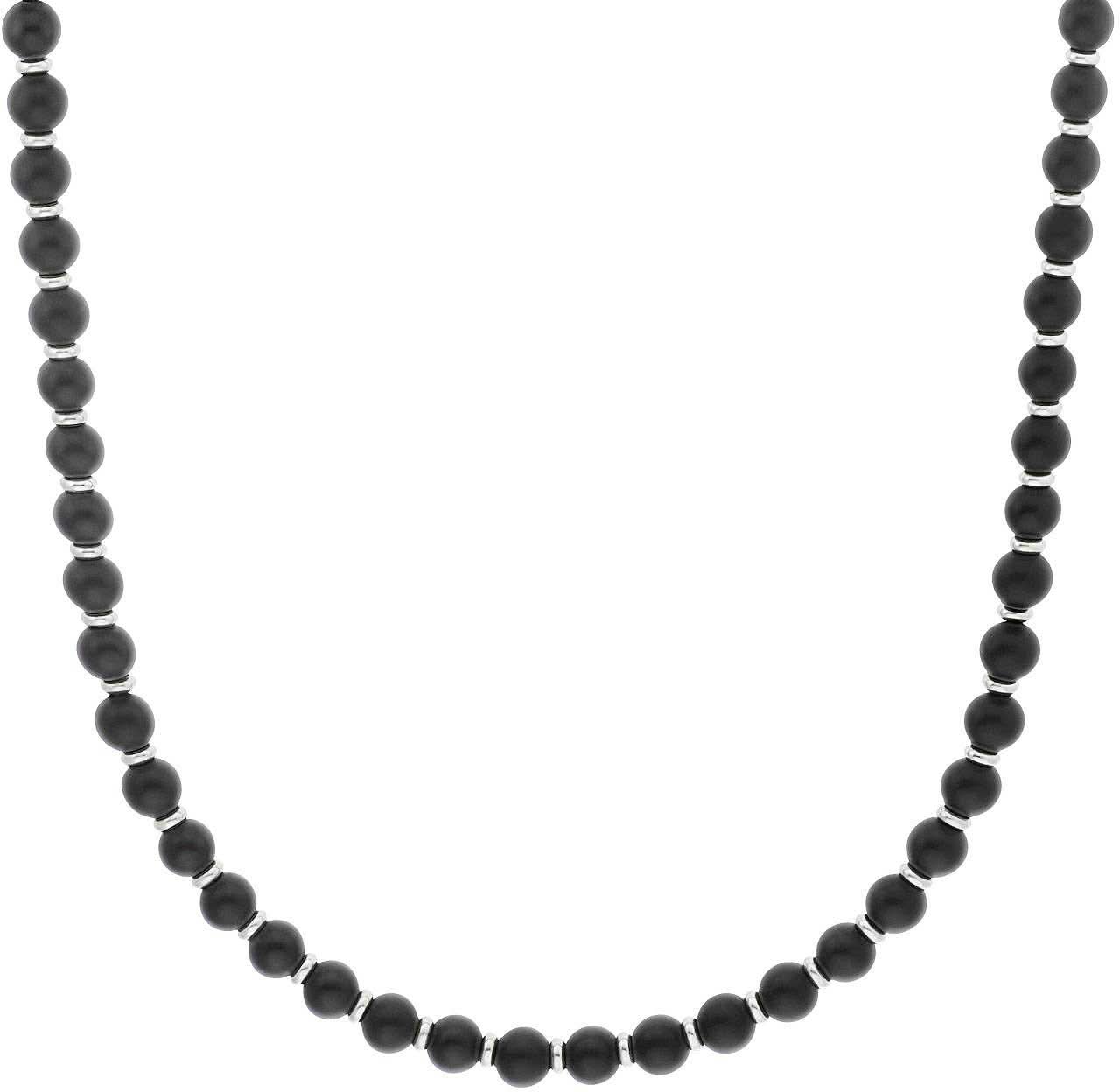 "Collar con perlas negras redondas de ágata, hilera uniforme de perlas"