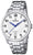 Reloj de hombre con pulsera de acero inoxidable plateado, esfera blanca y segundero azul