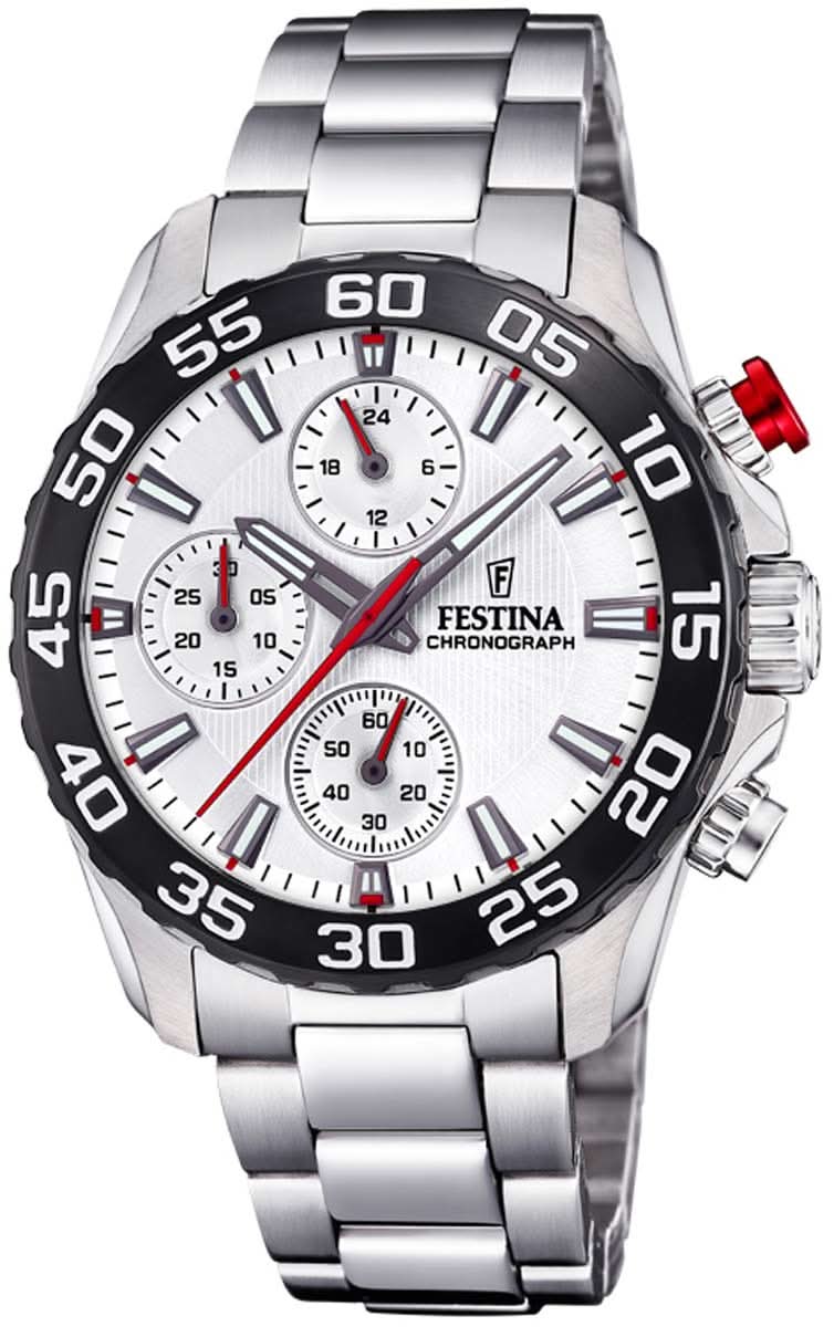 Reloj infantil Festina con correa de acero inoxidable, esfera blanca y bisel negro