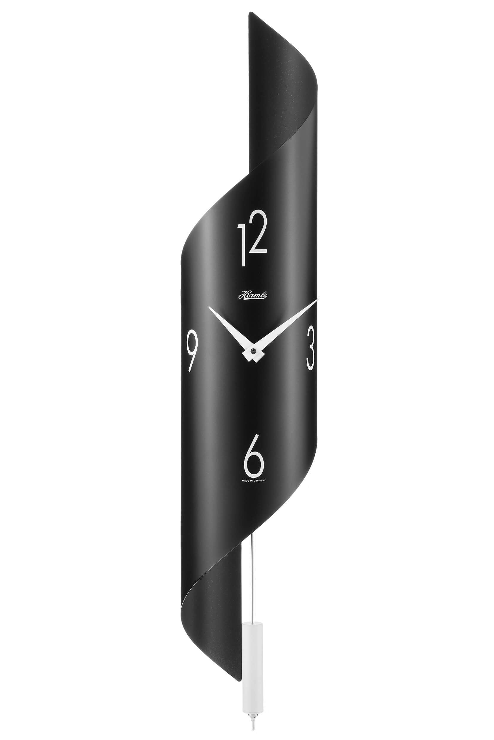 Hermle Wanduhr in Anthrazit mit weißen Ziffern und Zeigern, gebogene Form