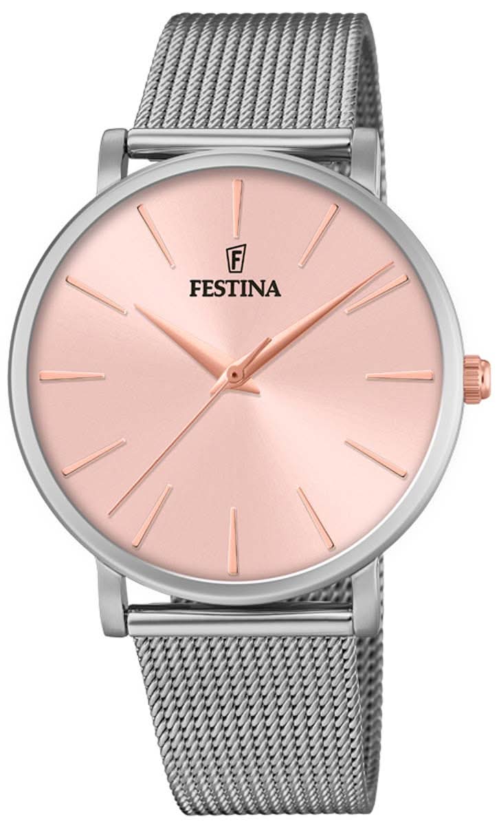 "Festina - Reloj de mujer con esfera rosa y correa de malla de acero inoxidable"