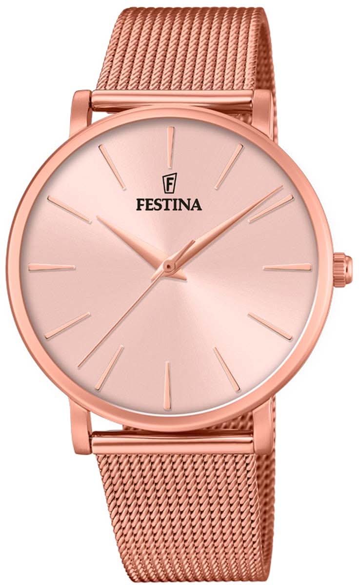 "Festina - Reloj de mujer con correa de malla en tono oro rosa y esfera redonda rosa"