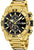 Reloj de hombre cronógrafo con bisel de acero inoxidable dorado, esfera negra y fecha 27