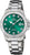 Reloj de mujer con esfera verde, brazalete de acero inoxidable y visualización de fecha.
