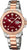 "Reloj de mujer con esfera burdeos, visualización de fecha y brazalete bicolor de acero inoxidable"