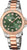 "Reloj de mujer con esfera verde, eslabones en tono oro rosa y fecha a las 12 en punto"