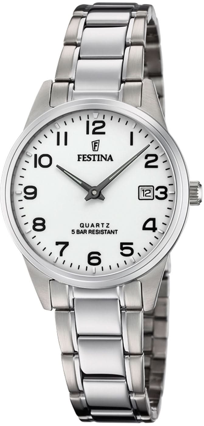 Reloj de mujer con correa de acero inoxidable plateado y esfera analógica, movimiento de cuarzo