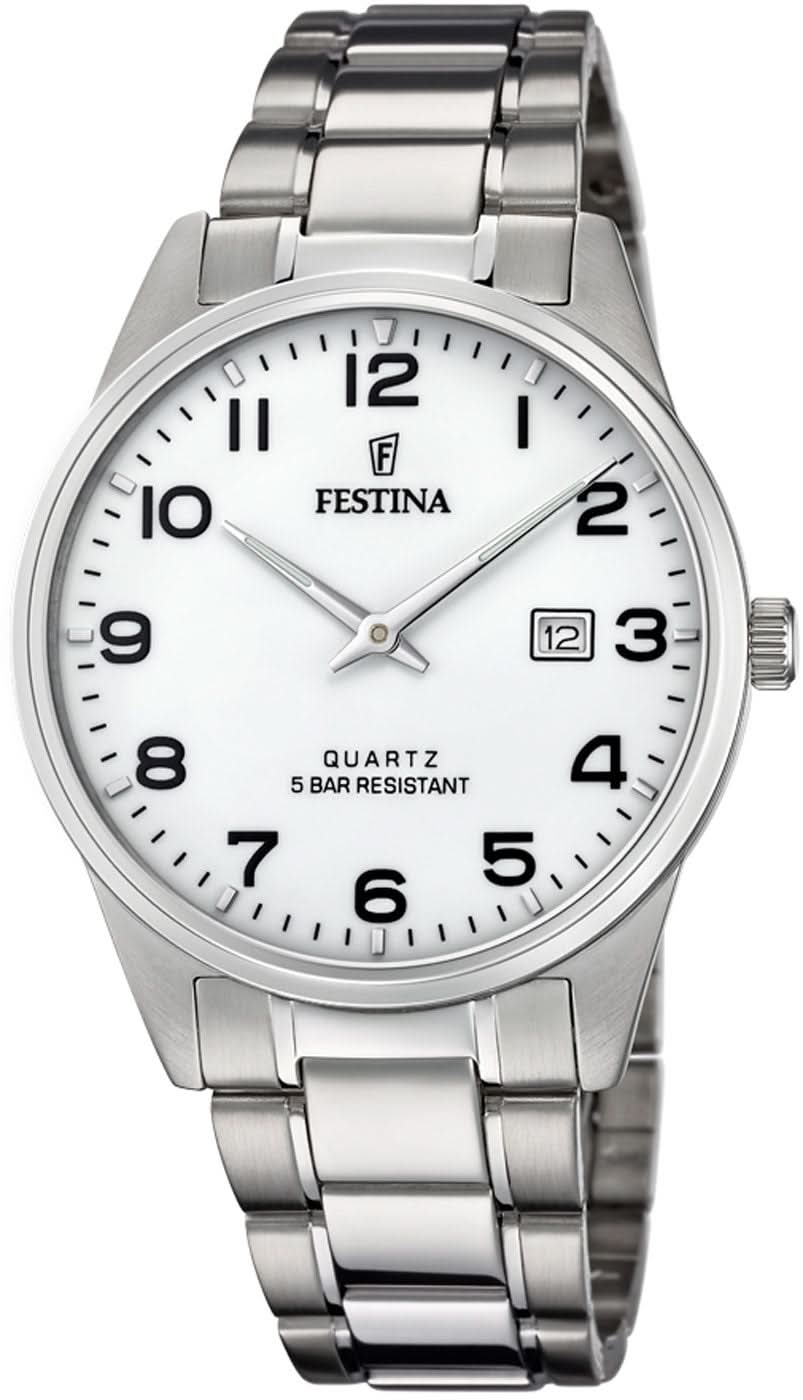 Reloj de cuarzo para hombre de acero inoxidable con esfera blanca, números romanos y ventana de fecha