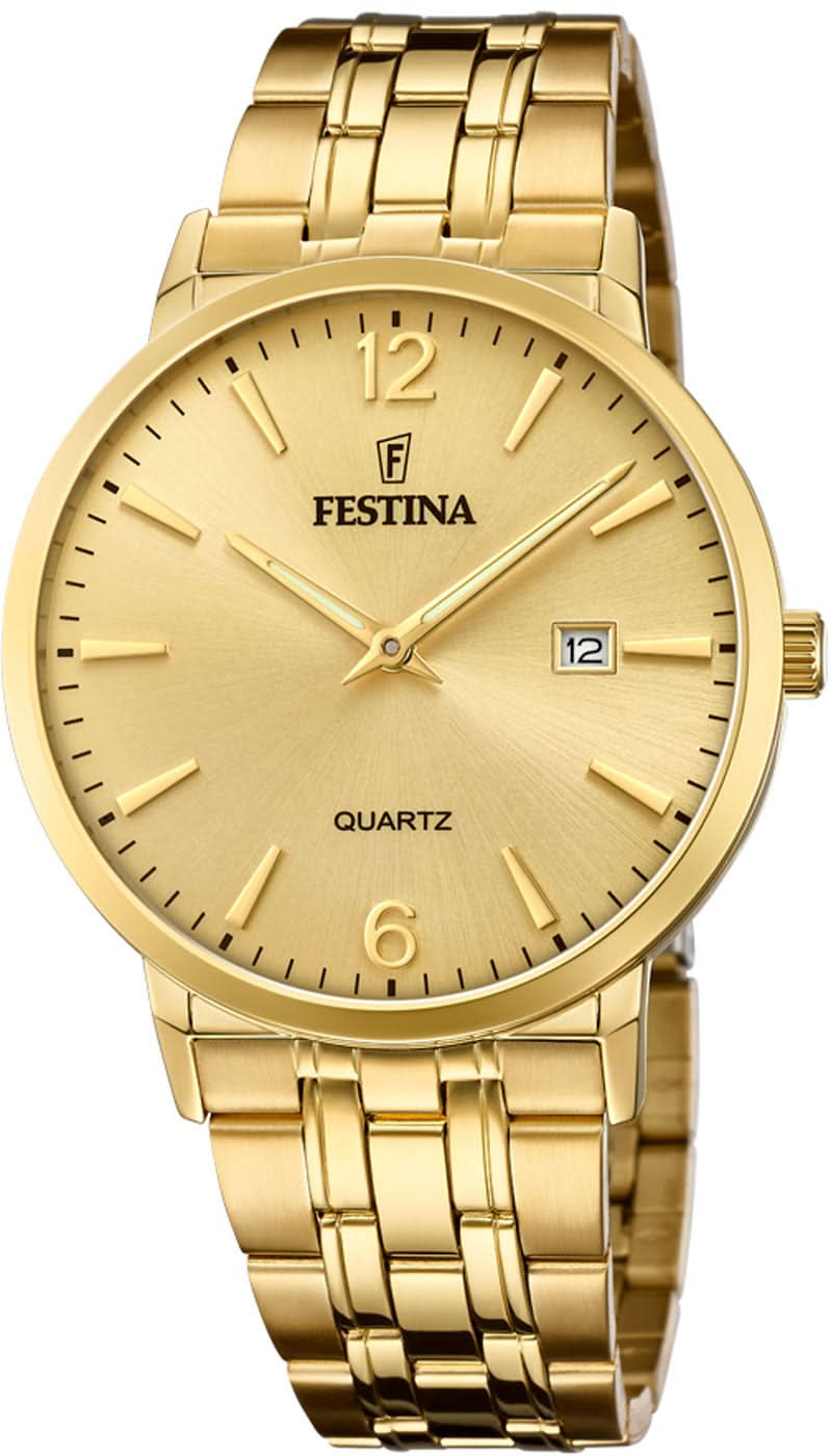 Pulsera de hombre en tono dorado con esfera redonda, índices y brazalete de metal