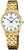 Reloj de mujer con pulsera de acero inoxidable dorada y esfera blanca, pantalla redonda