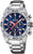 Reloj cronógrafo para hombre con esfera azul, correa de acero inoxidable plateada e índices luminosos.