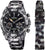 Reloj cronógrafo para hombre con esfera negra, correa de camuflaje gris y caja de acero inoxidable.